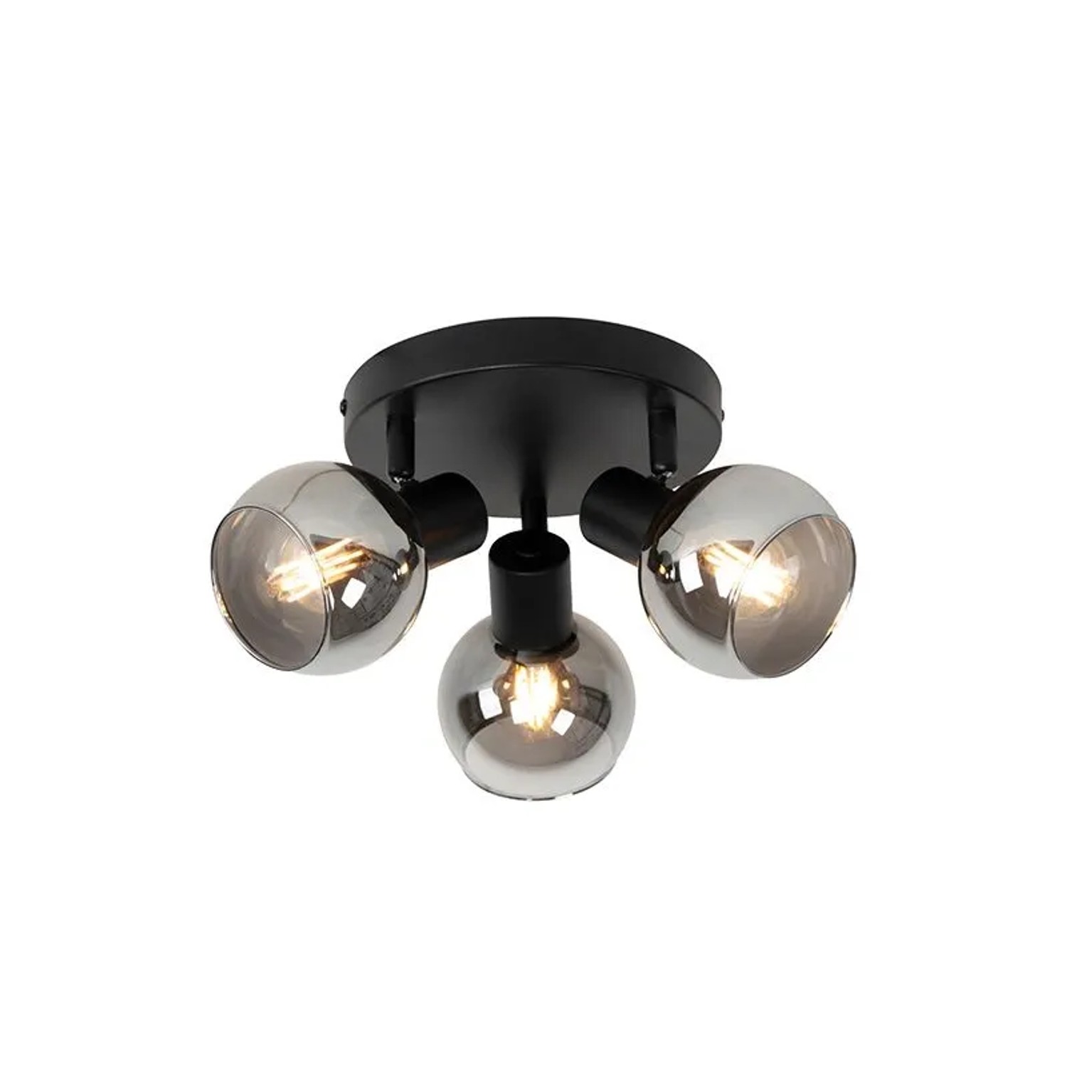 QAZQA Deckenleuchte Schwarz 35 cm mit Rauchglas 3-Licht Vidro
