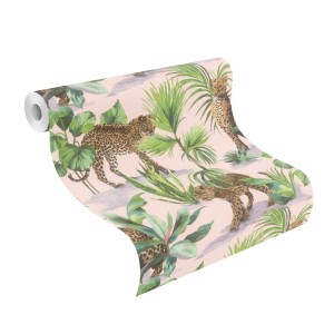 Rasch SK-Tapete Savanna Braun mit Leoparden und Pflanzenmuster, selbstklebend.