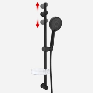 Schwarzes Euroshowers EuroFlux Brauseset mit Handbrause, 75 cm Duschstange und Seifenschale. Höhenverstellbar.