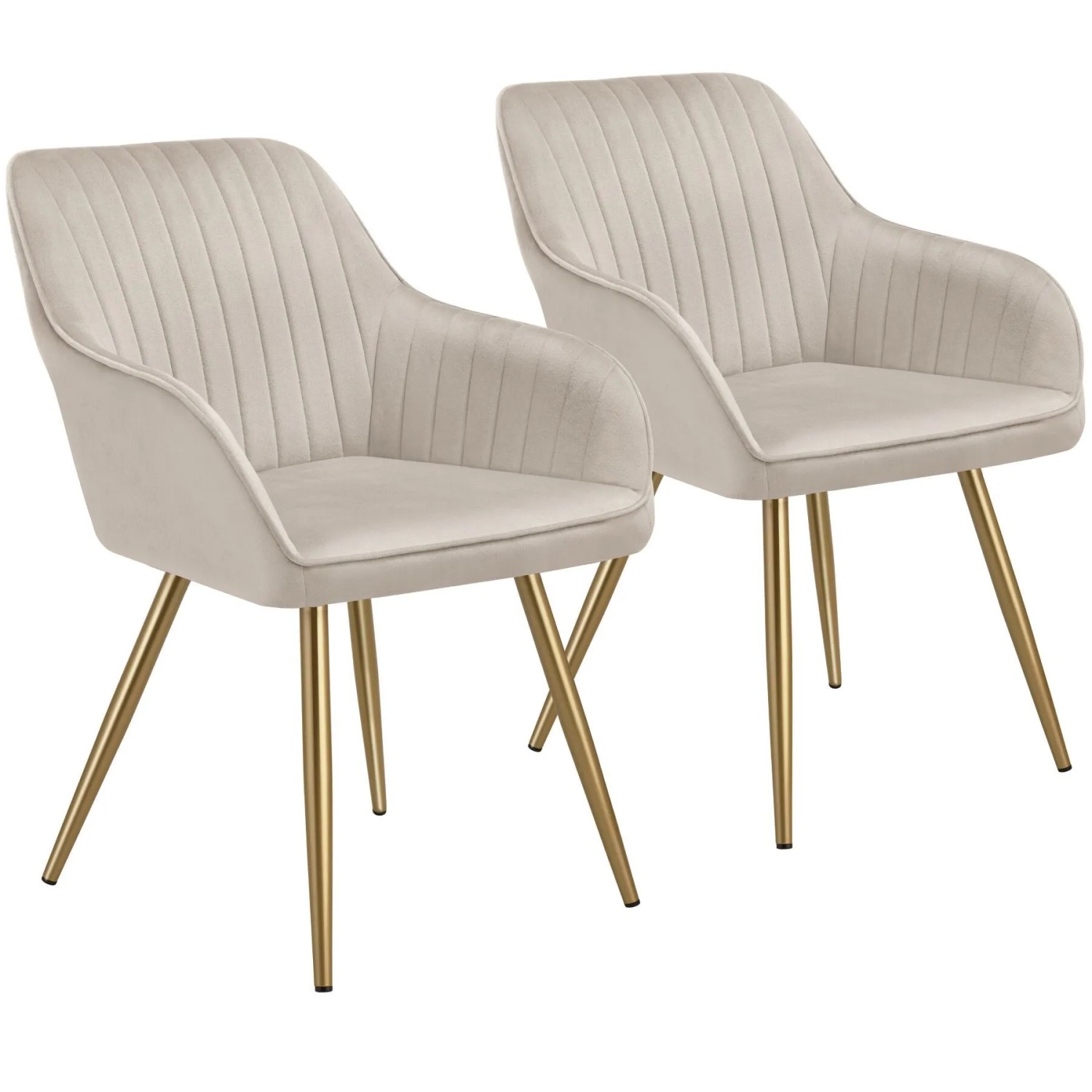 Tectake Esszimmerstuhl Marilyn Gepolstert  In Samtoptik  Gesteppt Durchgehende Lehne 2Er Set 62 x 58 x 82 cm Taupe Gold