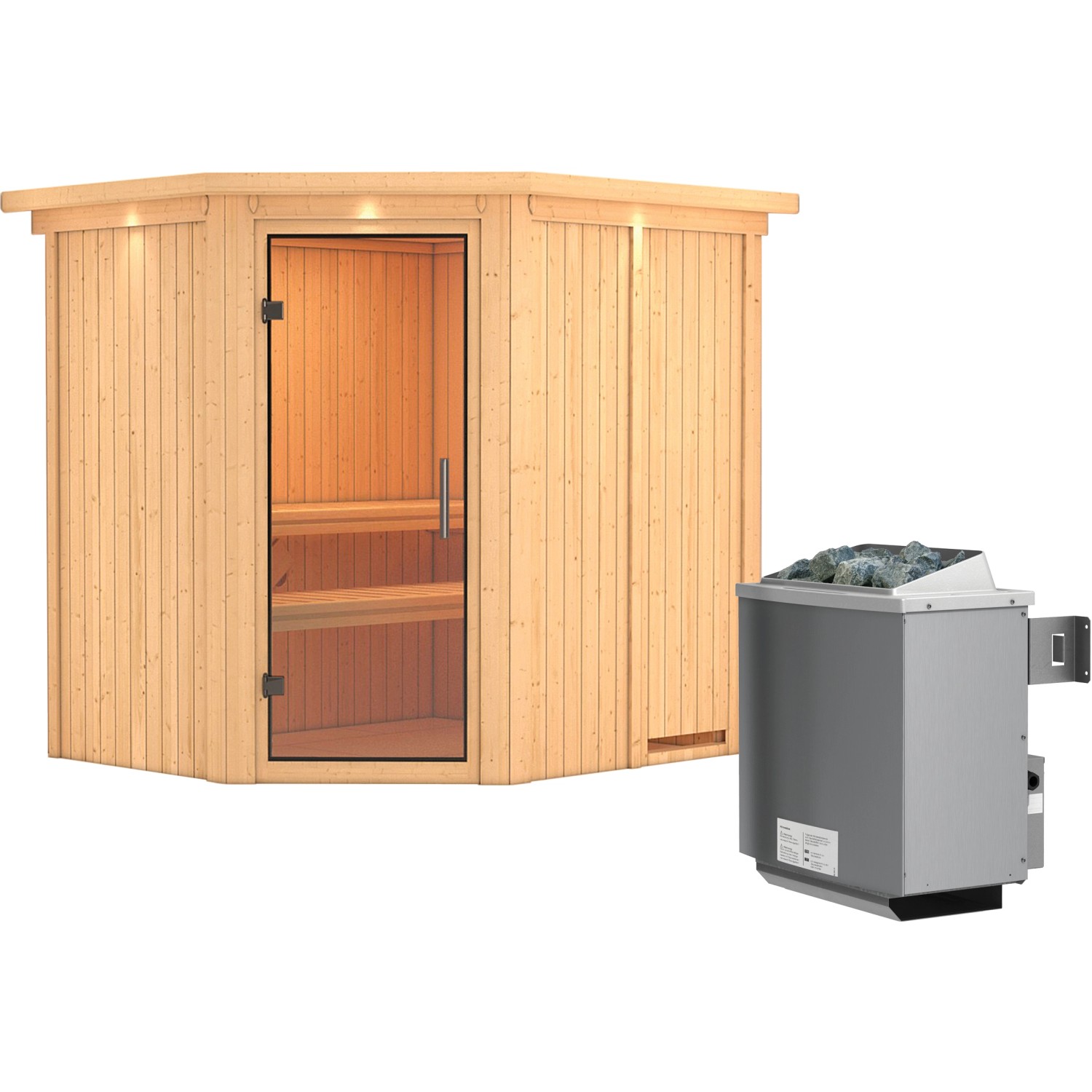 Karibu Sauna Swenna, Ofen, integrierte Steuerung, Glastür, LED-Dachkranz