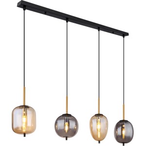 Globo Pendelleuchte Blacky, 4-flammig, schwarz, rauch- und amberfarbenes Glas.