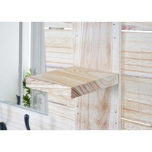 MCW Wandgarderobe C89 mit Spiegel, naturbraunes Holz, zwei Ablagen und fünf Haken.