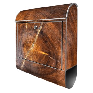 Banjado Design Briefkasten Silber Pulverbeschichtet 39x47x14cm 2 Schlüssel Mit Zeitungsfach Motiv Holzring mit Rissen