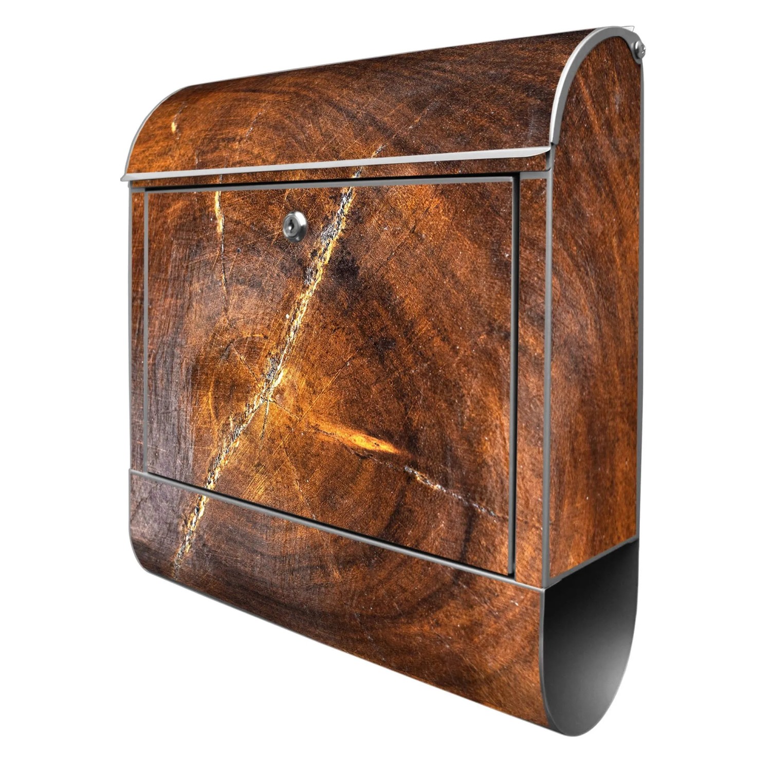 Banjado Design Briefkasten Silber Pulverbeschichtet 39x47x14cm 2 Schlüssel Mit Zeitungsfach Motiv Holzring mit Rissen