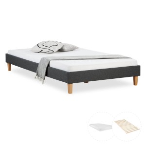 Graues Homestyle4u Polsterbett 120x200 mit Matratze und Lattenrost.