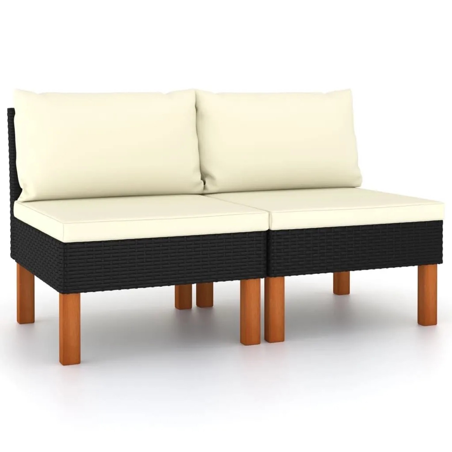 vidaXL Mittelsofas 2 Stk Poly Rattan und Eukalyptus Massivholz 315765
