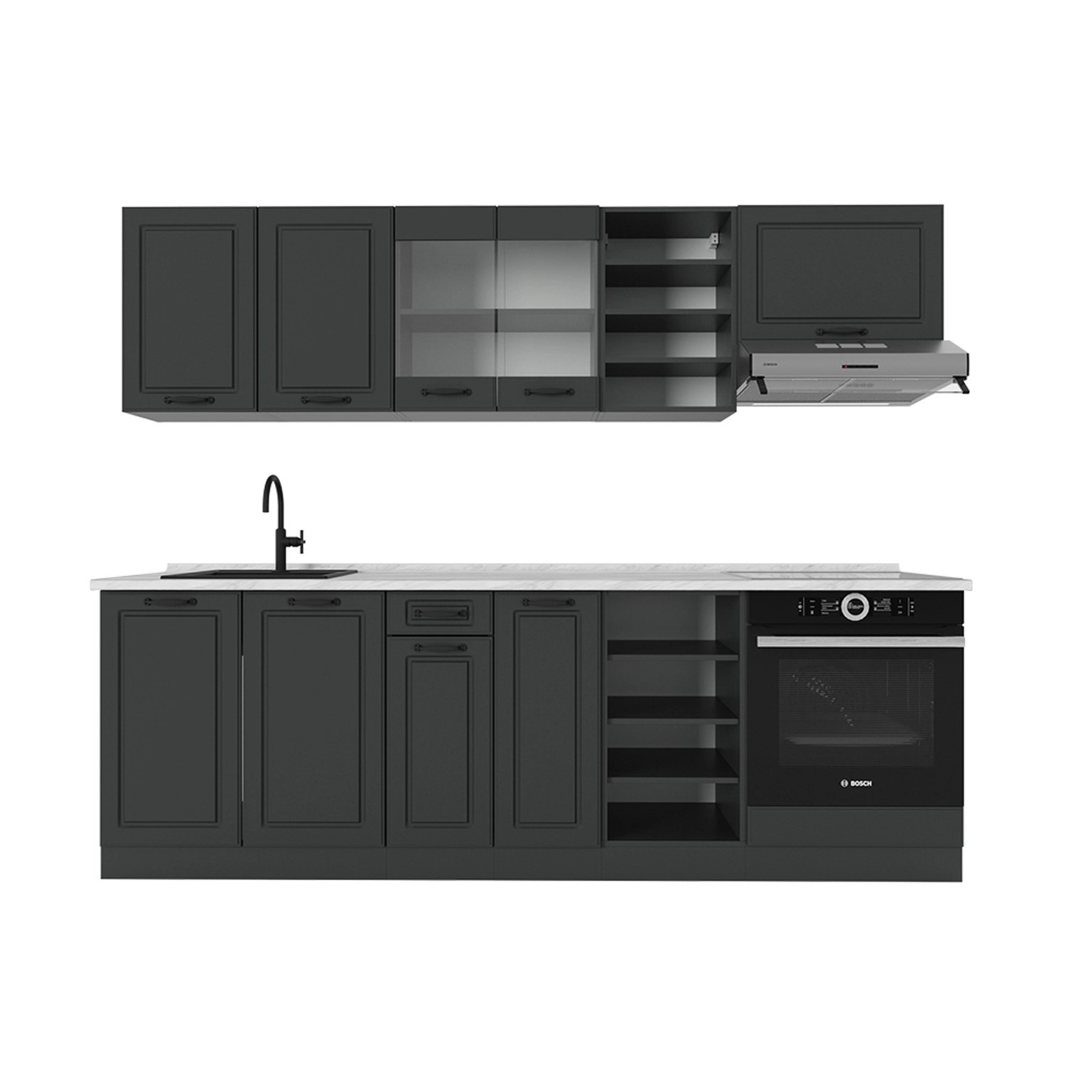 Vicco R-Line Küchenzeile Anthrazit Landhaus/Anthrazit 240 cm AP Marmor günstig online kaufen