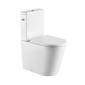 Swiss Aqua Technologies Stand-Kombi-WC Spülrandlos SoftClose WC-Sitz Flexibles Anschlussrohr Wasseranschluss Links/Rechts Weiß