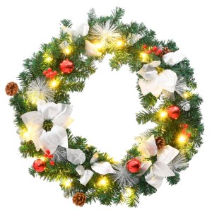vidaXL Weihnachtskranz mit LED-Leuchten Grün 60 cm PVC 321516
