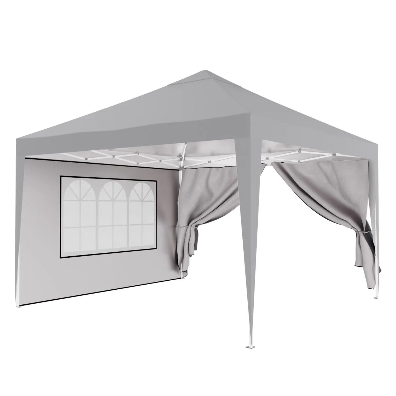 Graues 24MOVE Pavillon Seitenteil 2er Set (2x3m) mit Fenster und Reißverschluss.