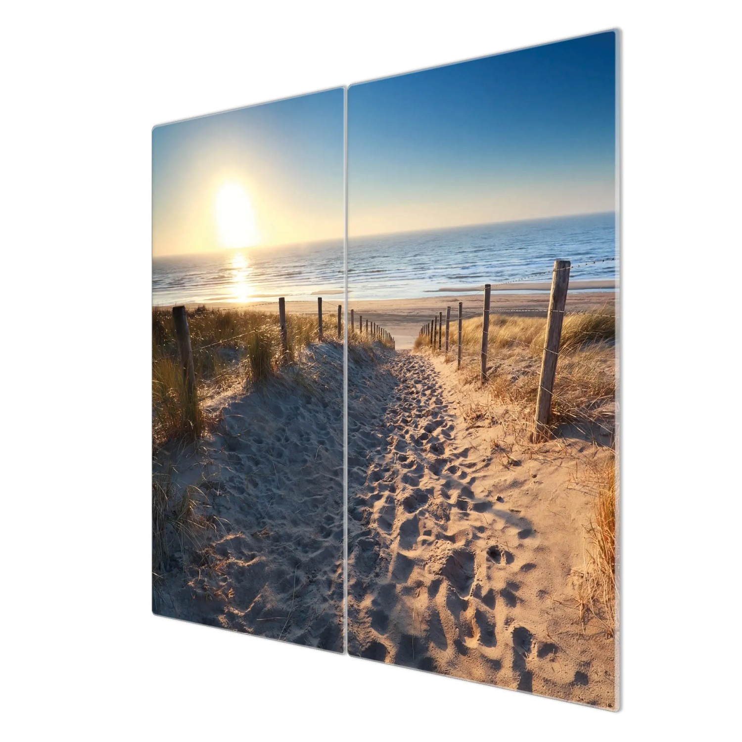Banjado 2-teilige Herdabdeckplatte aus Glas mit Nordseestrand-Motiv, je 30x52 cm.
