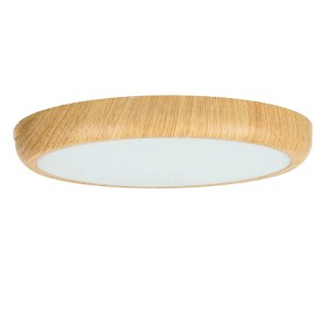Runde LED Deckenleuchte in Holzoptik, weiß, mit Farbwechsel (2800-4400 K).