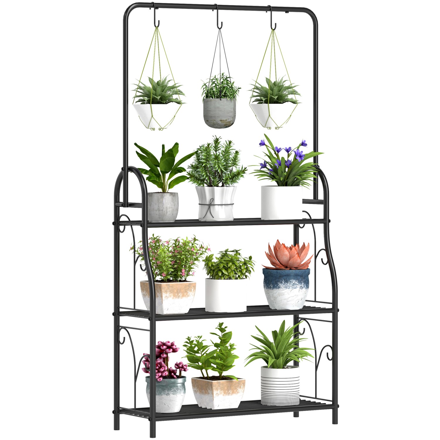 Outsunny  Pflanzenständer Metall Schwarz 75L x 25B x 137H cm