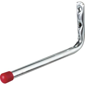 Verzinkter Wandhaken aus Stahlrohr mit roter Gummikappe, geeignet für die Wandmontage.