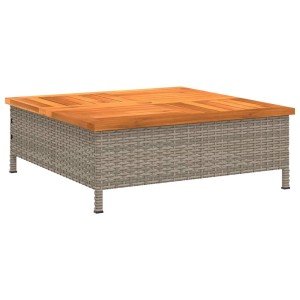 Grauer vidaXL Gartentisch aus Rattan mit Akazienholz-Tischplatte, quadratisch.