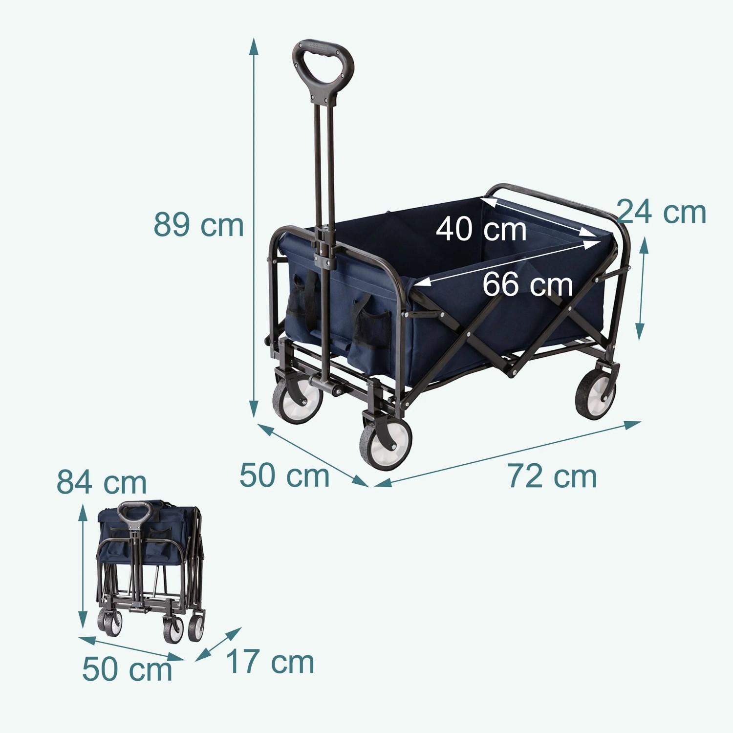 Relaxdays Bollerwagen Stahl Blau Faltbar Höhenverstellbar 64 cm x 50 cm x 72 cm 6,5 kg_4