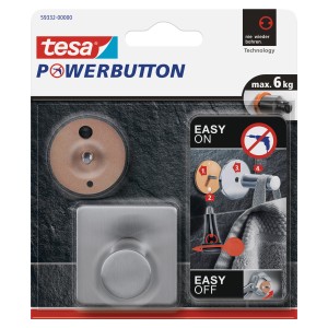 Tesa Powerbutton Klebehaken Classic, eckig, aus Edelstahl. Montage ohne Bohren, bis 6 kg belastbar.