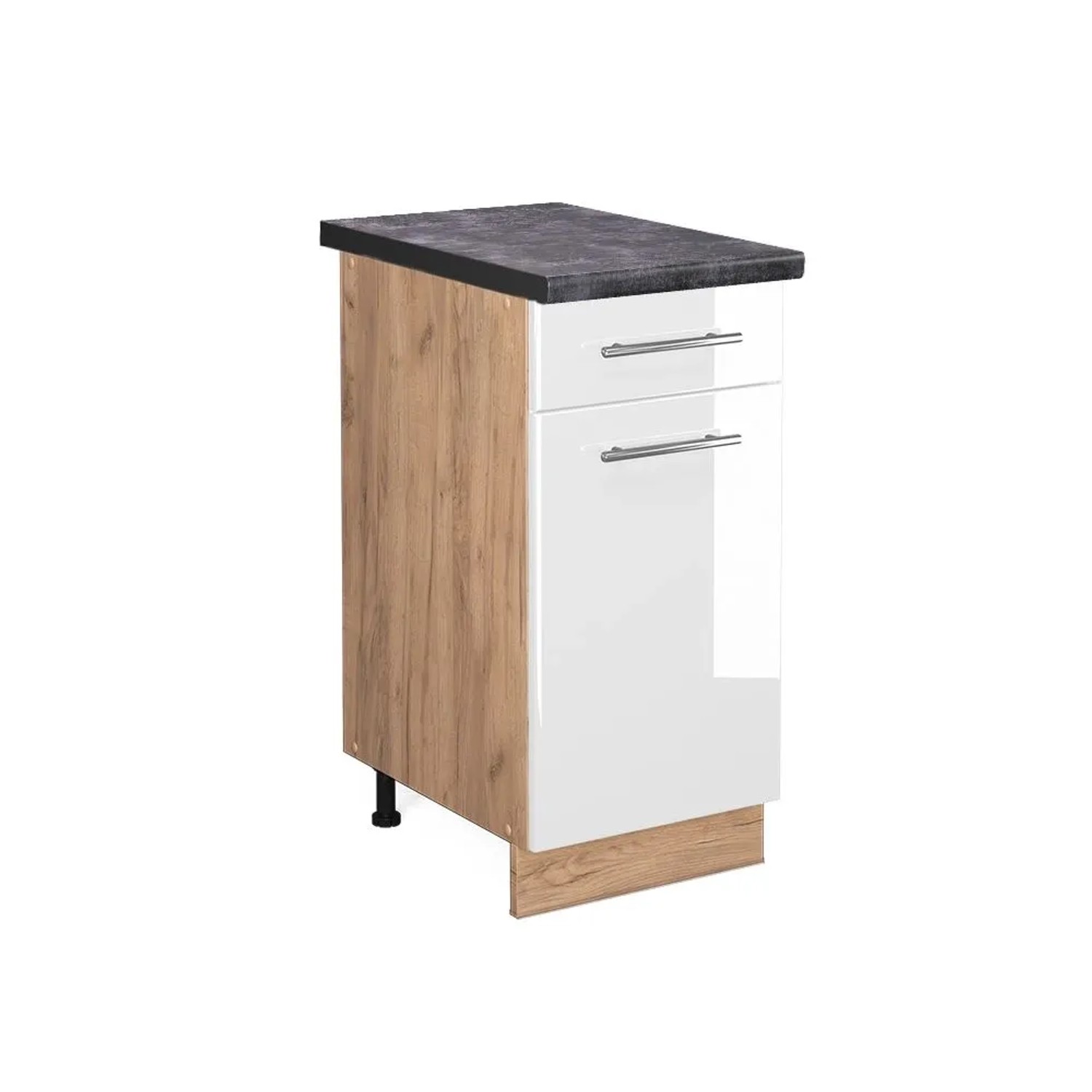 Vicco Küchenunterschrank Fame-Line Weiß Hochglanz Goldkraft Eiche 40 cm AP Anthrazit