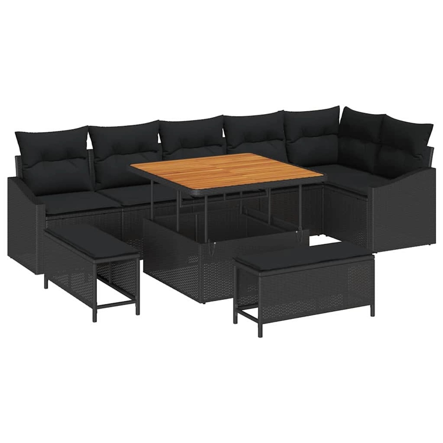 vidaXL Garten-Sofa-Set mit Kissen 9-Tlg Schwarz Poly Rattan 3362664 günstig online kaufen