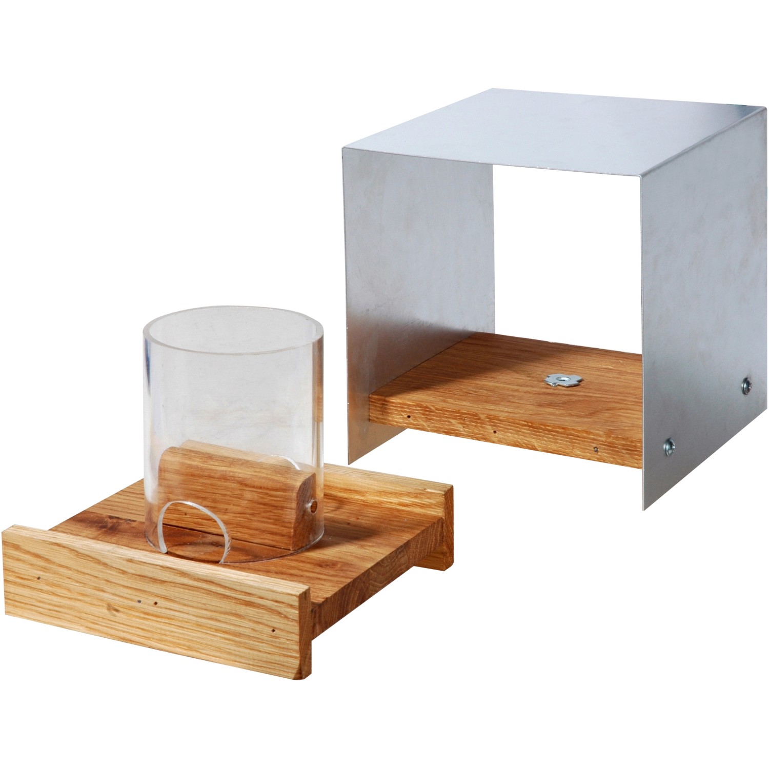 Dobar Design Vogelhaus Industrie-Bauhaus mit Ständer, Eichenholz, Acrylglas, Aluminiumdach.