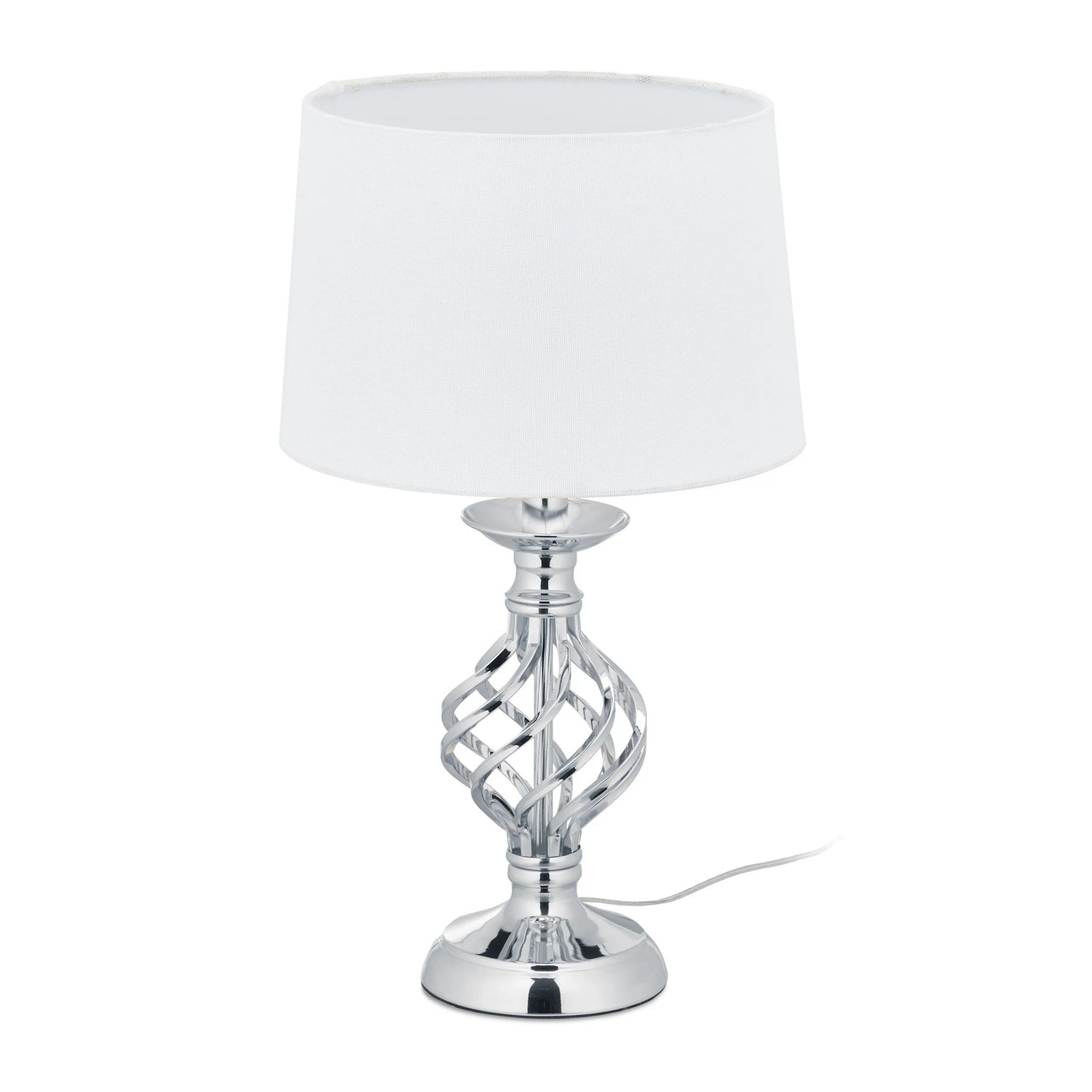 Relaxdays Tischlampe Eisen Stoff Silber Touch Dimmbar 43,5 cm x 25 cm 0,78 kg