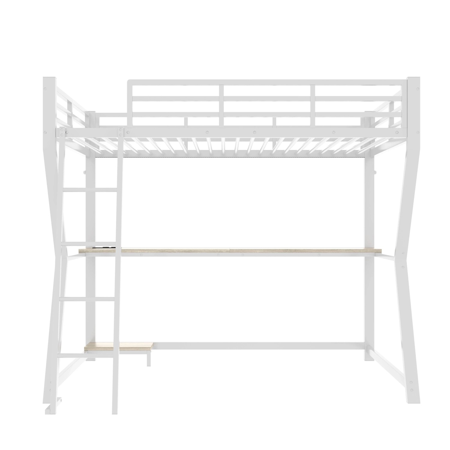 Merax Hochbett 90x200 cm Mit LED Schreibtisch Konsolenablage Steckdose USB Treppe Weiß