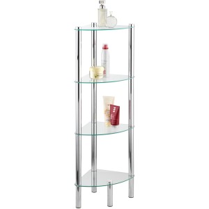 Wenko Badeckregal Yago mit 4 Glasplatten, Chrom-Gestell und transparenten Ablagen.