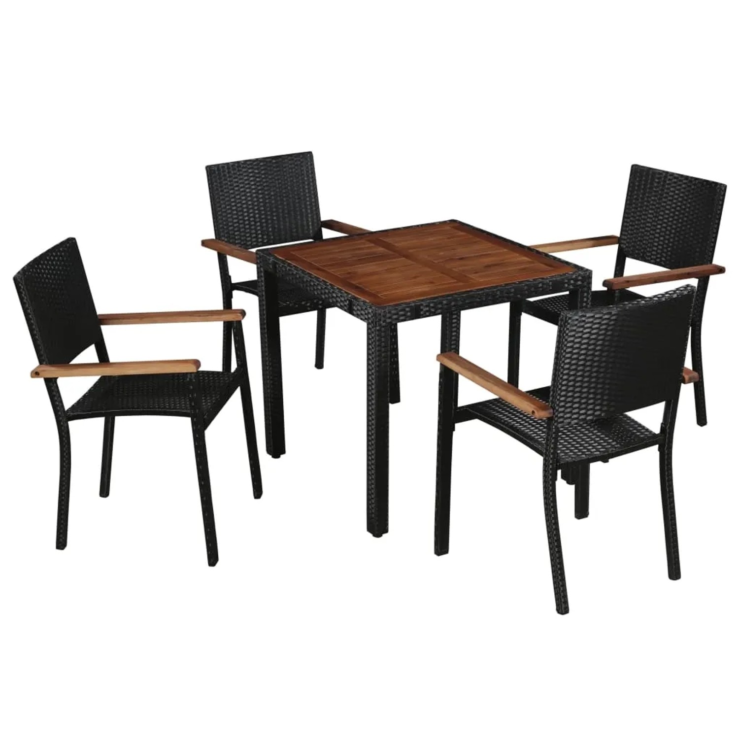 vidaXL 5-Tlg Garten-Essgruppe Poly Rattan Akazie Massivholz Schwarz 43934