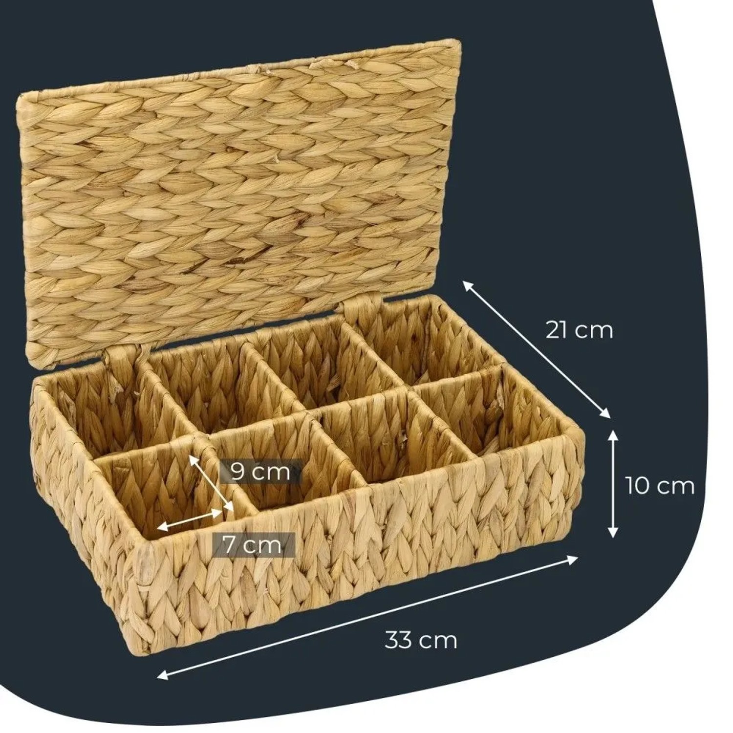 HMF 37290-33CM Teebox Teebeutel Geflochten Wasserhyazinthe Tee Aufbewahrungsbox 8 Großen Fächern 33 x 21 x 10 cm_4