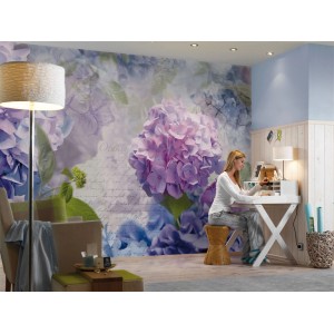 Sanders & Sanders Fototapete Blumen lila/blau, 368x254cm. Wandgestaltung mit floralem Muster.