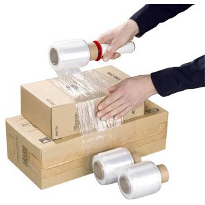 Mini-Stretchfolie mit Abroller zum Verpacken von Kartons. Folien & Vliese.