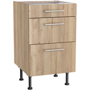 Optifit Unterschrank Erik290 in Wildeiche mit 3 Auszügen, 50x87x58,4 cm. Küchenunterschrank für Stauraum.