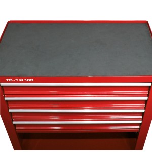Roter Einhell Werkstattwagen TC-TW 100 mit 4 Schubladen und Ablagefläche.