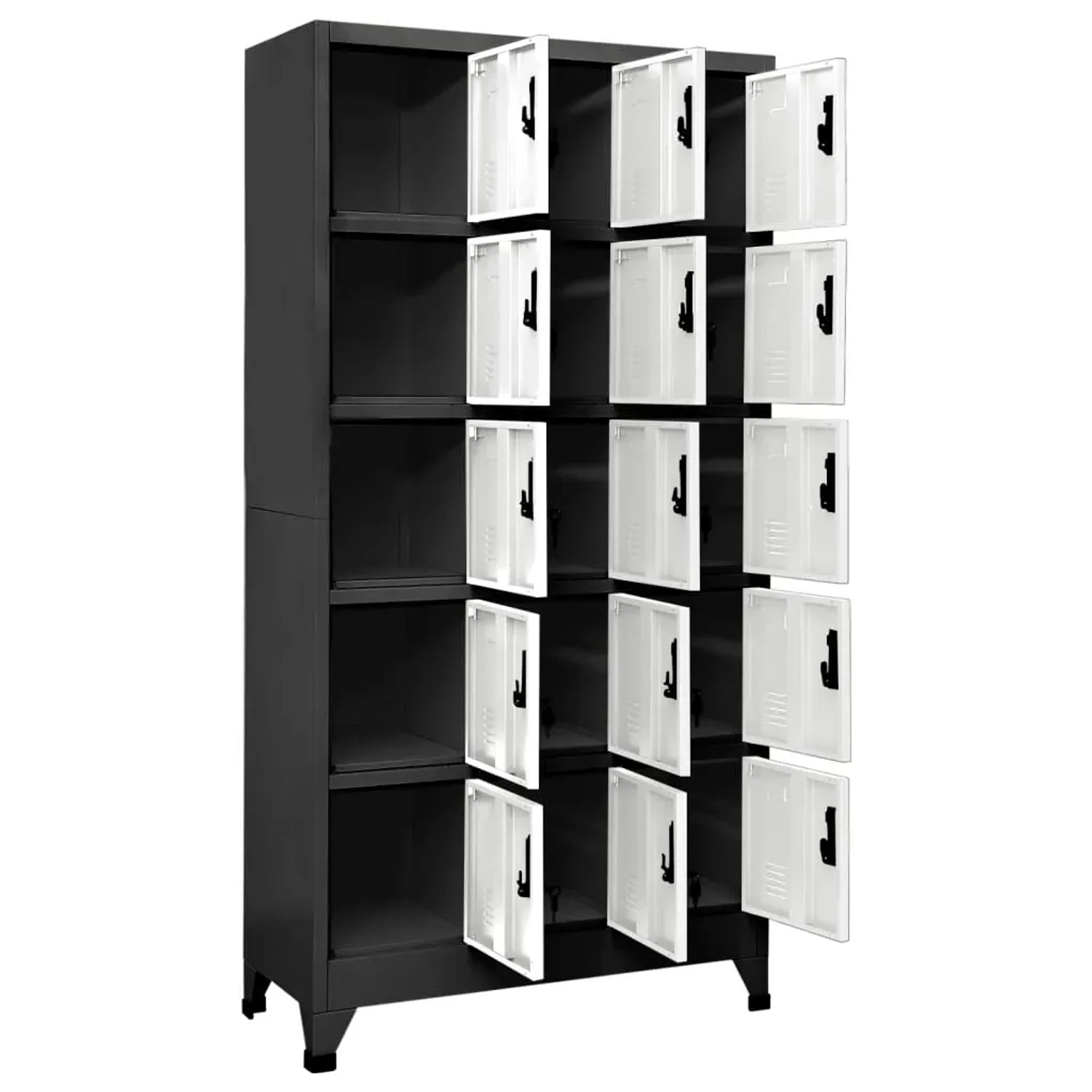 vidaXL Schließfachschrank, anthrazit/weiß, Stahl, 15 Fächer. Büroschrank für Büro oder Schule.