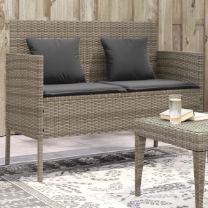 Graue furnicato Gartenbank aus Poly Rattan mit Kissen. Bequeme Sitzgelegenheit für den Garten.
