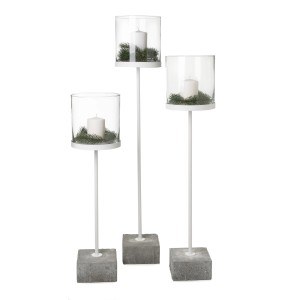 Windlicht-Set mit Betonfuß, 3 Größen, anthrazit, für Garten und Wohnraum.