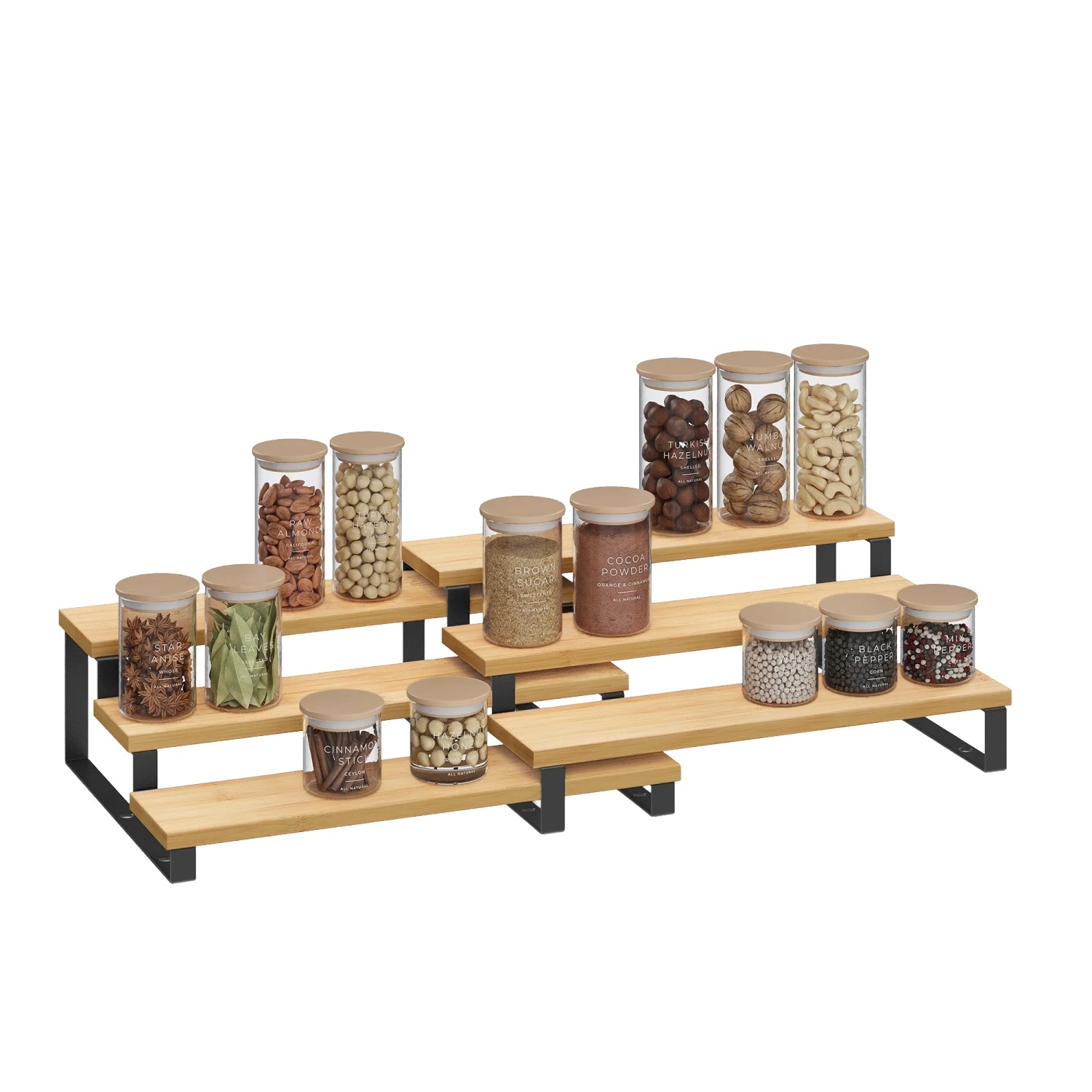 Songmics Gewürzregale-Set Bystro mit 3 Ebenen Natur-Schwarz 2-teilig günstig online kaufen