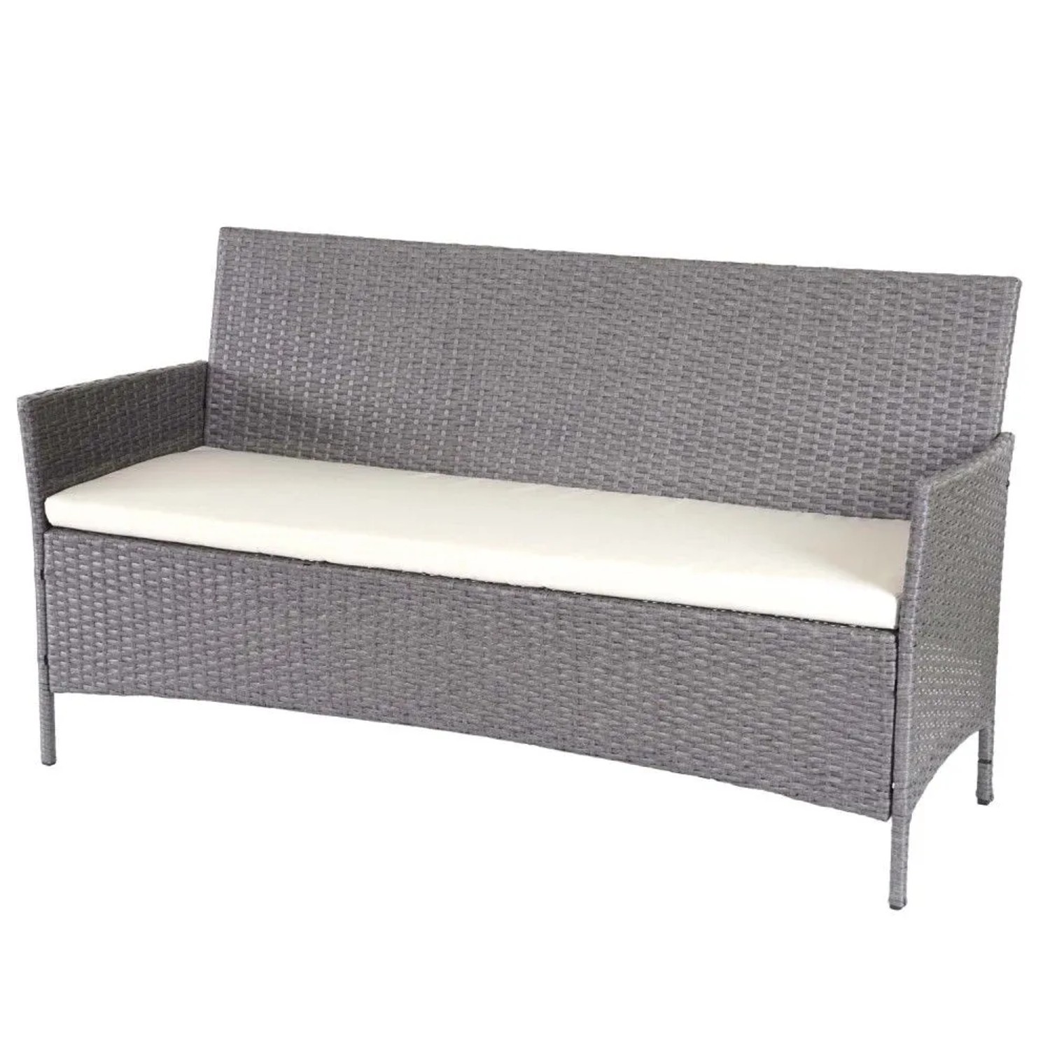 MCW 3-Sitzer Poly-Rattan Gartenbank Hamar Grau Kissen Creme