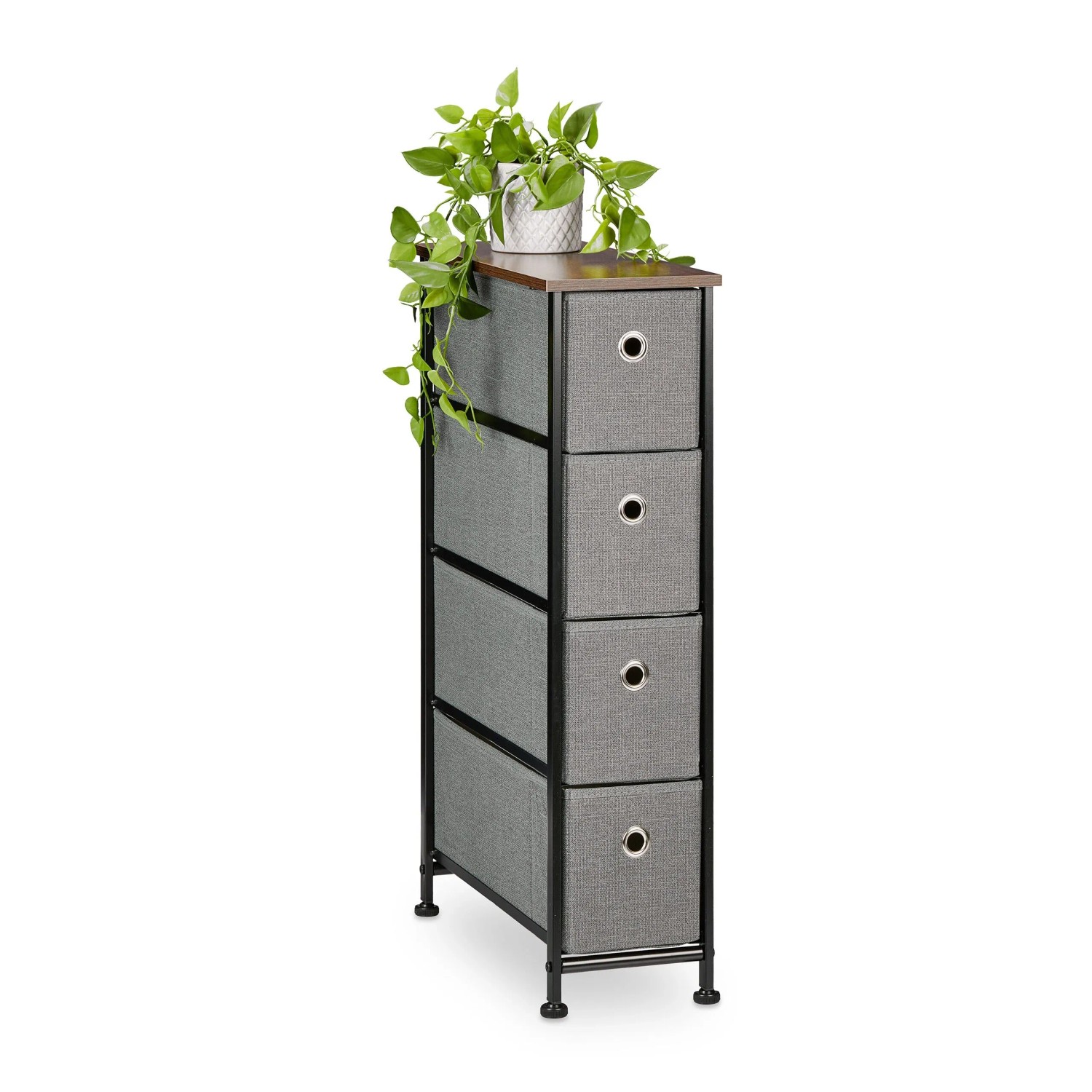 Relaxdays Nischenregal 4 Schubladen Stahl MDF Polyester Schwarz Braun Grau Verstellbare Füße 76 cm x 20 cm x 48 cm 4,6 kg