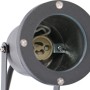 Detailaufnahme der schwarzen LED's Work Außenleuchte mit GU10 Fassung und Erdspieß.
