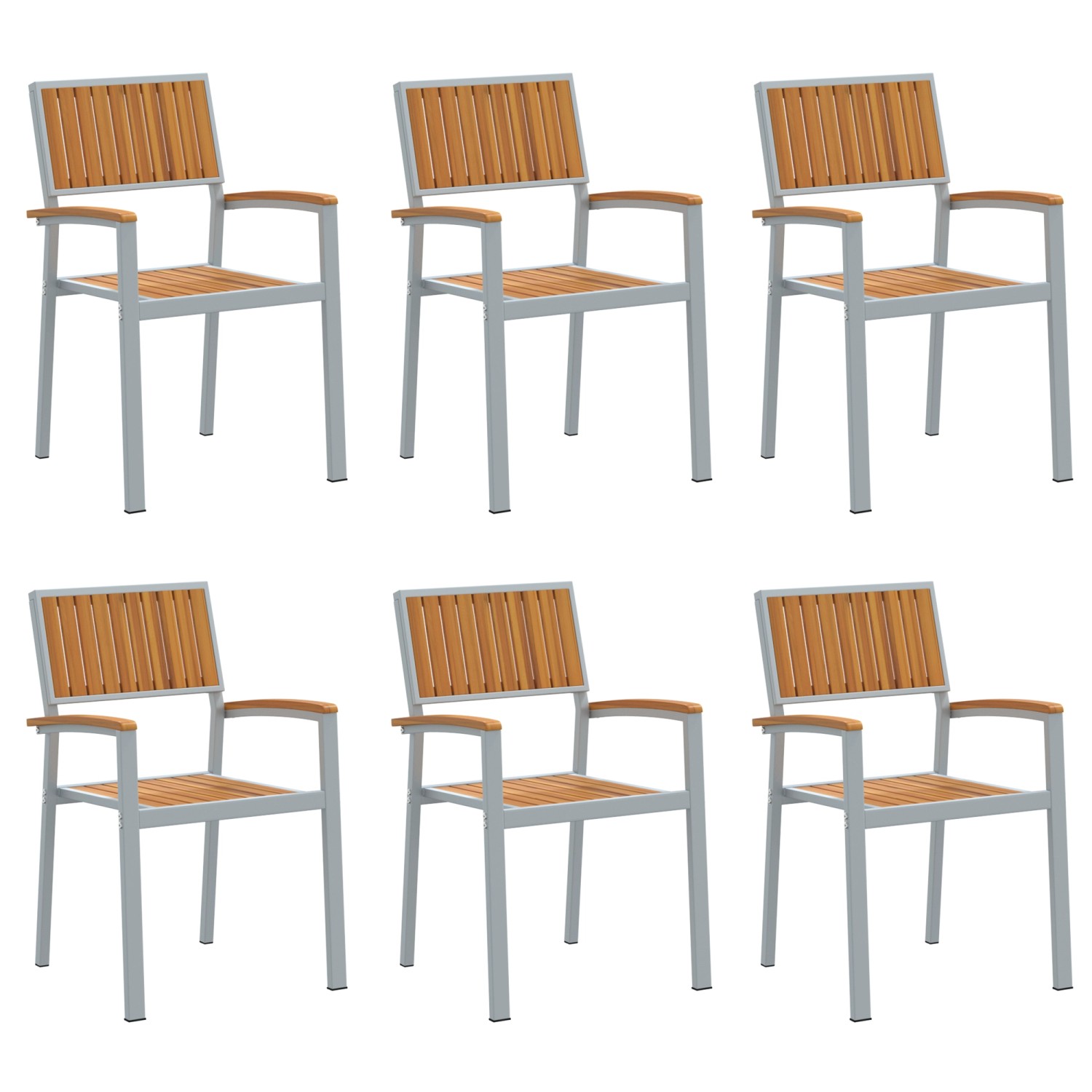 vidaXL Gartenstühle 6 Stk Stapelbar Grau Stahl & Massivholz Akazie 3284395 günstig online kaufen