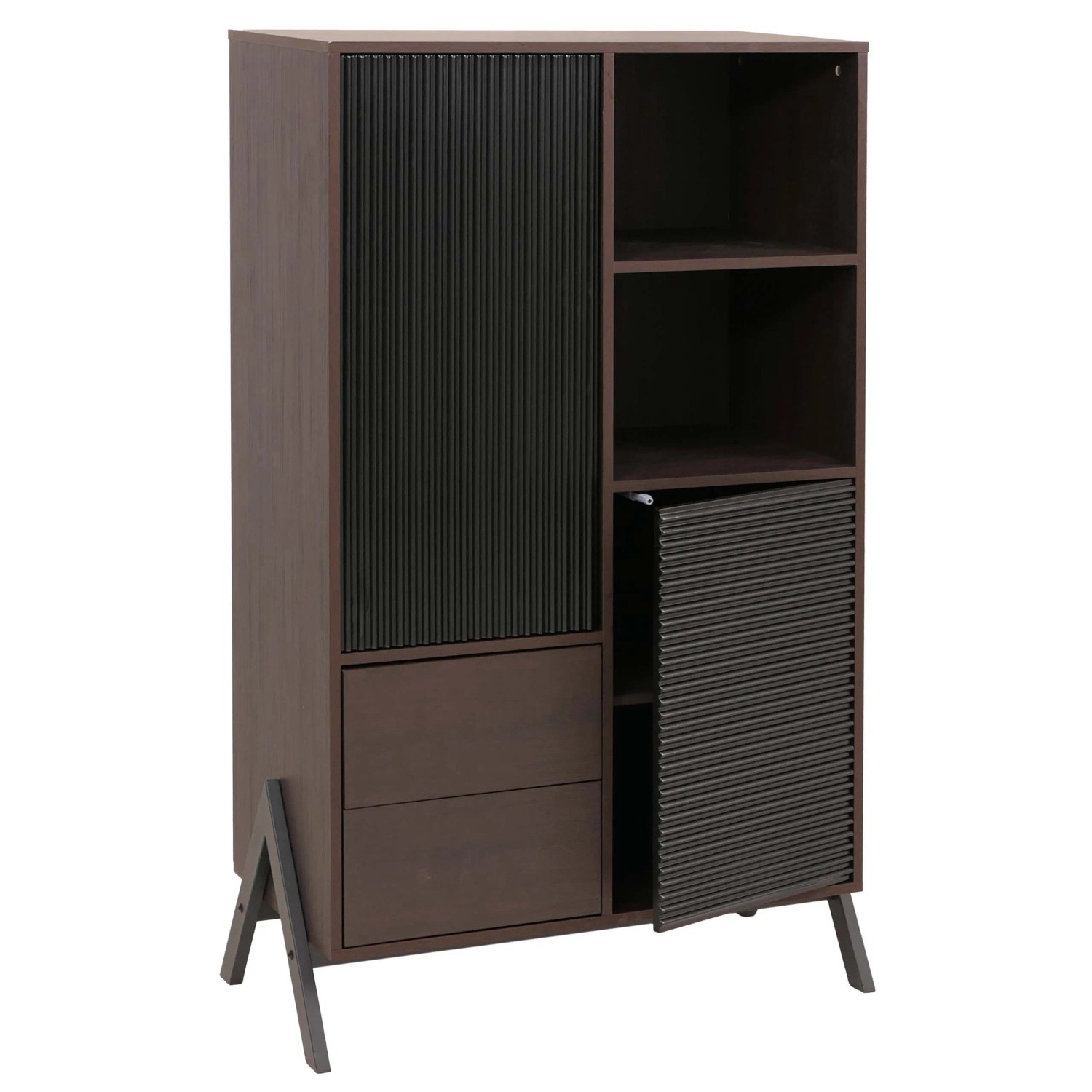 Mcw Hochschrank O40 Mdf Metall Melamin 138x79x40cm Walnuss-Optik