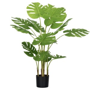 HOMCOM künstliche Monstera Pflanze, 120 cm hoch, im schwarzen Topf für Innenräume.