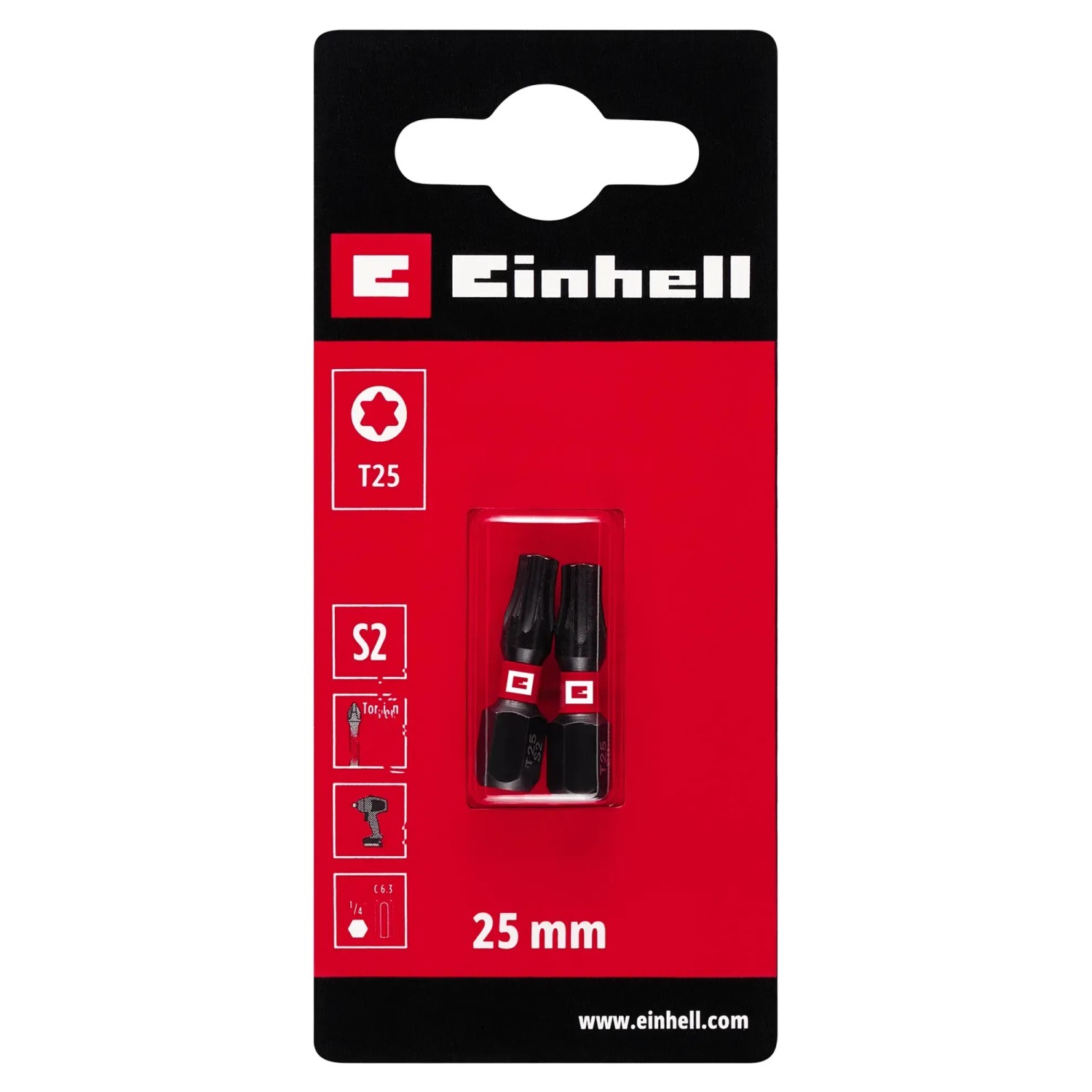 Einhell Impact Bit-Set T25, 2-teilig, 25 mm. Schraubendreher-Bits aus robustem S2-Stahl.