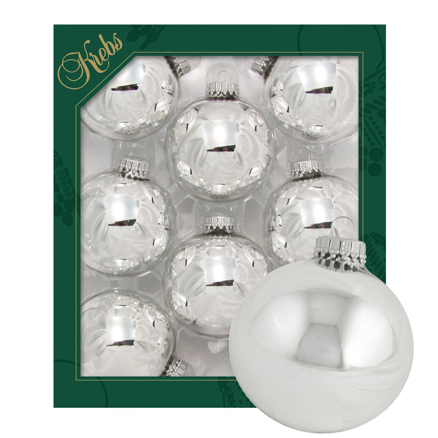 Krebs Glas Lauscha Weihnachtskugeln Silber Glanz Uni 8er-Set 7cm