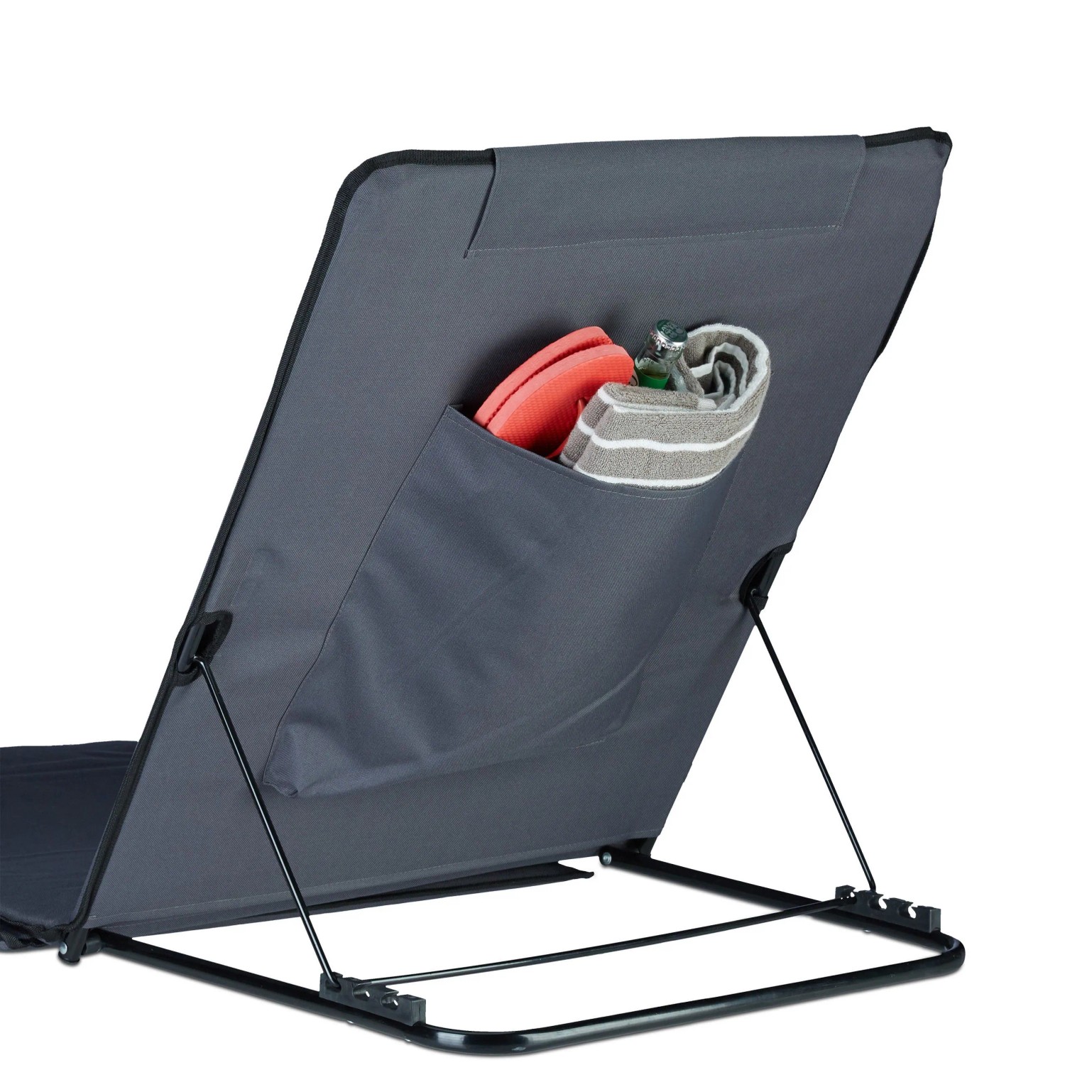 Relaxdays Strandmatte XXL Kunststoff Metall Anthrazit Mit Kopfkissen Höhenverstellbar 195 cm x 60 cm x 4 cm 3 kg_3