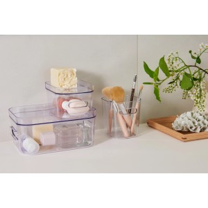 Transparente SmartStore Aufbewahrungsboxen Compact Clear Mini für Bad- und Kosmetikartikel.