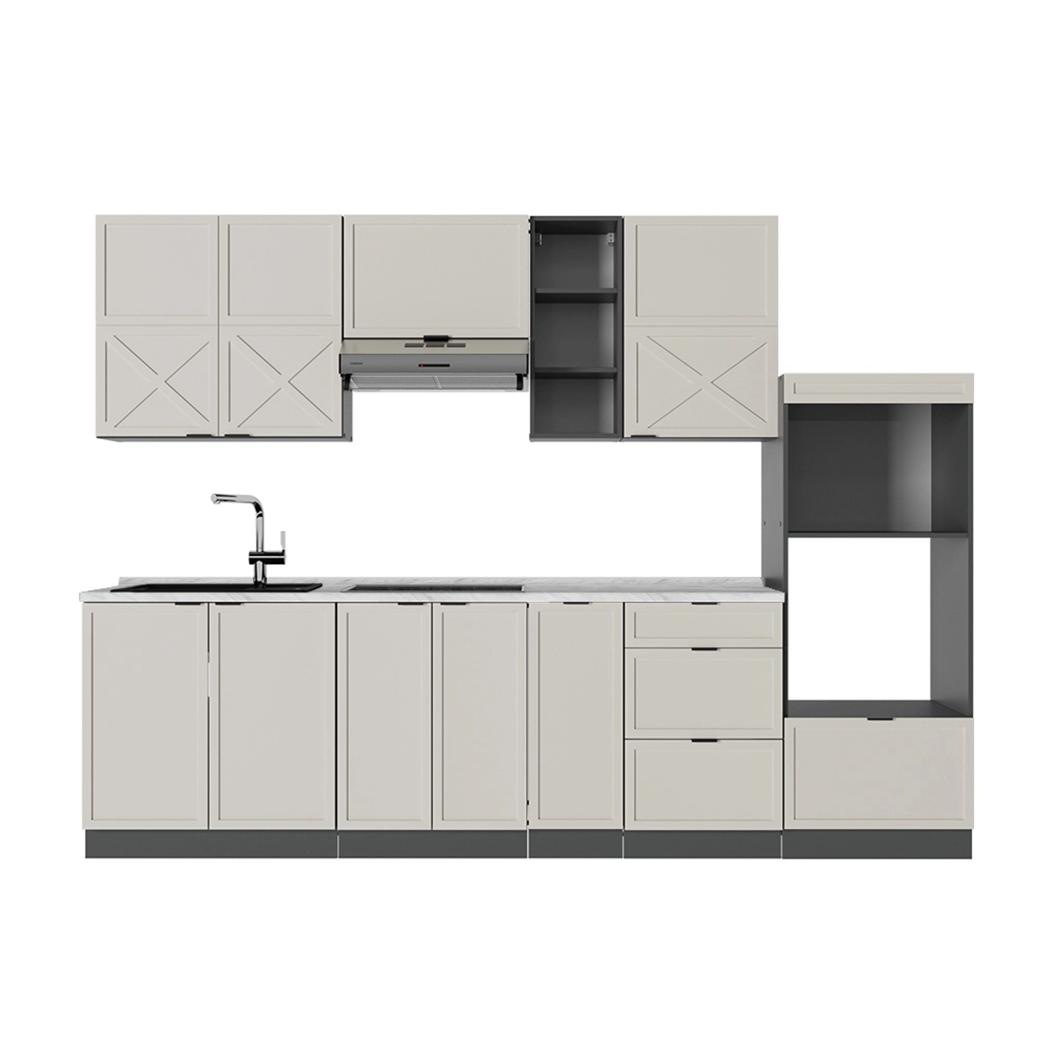 Vicco Fame-Line Küchenzeile GrauBeige/Anthrazit 280 cm AP Marmor günstig online kaufen