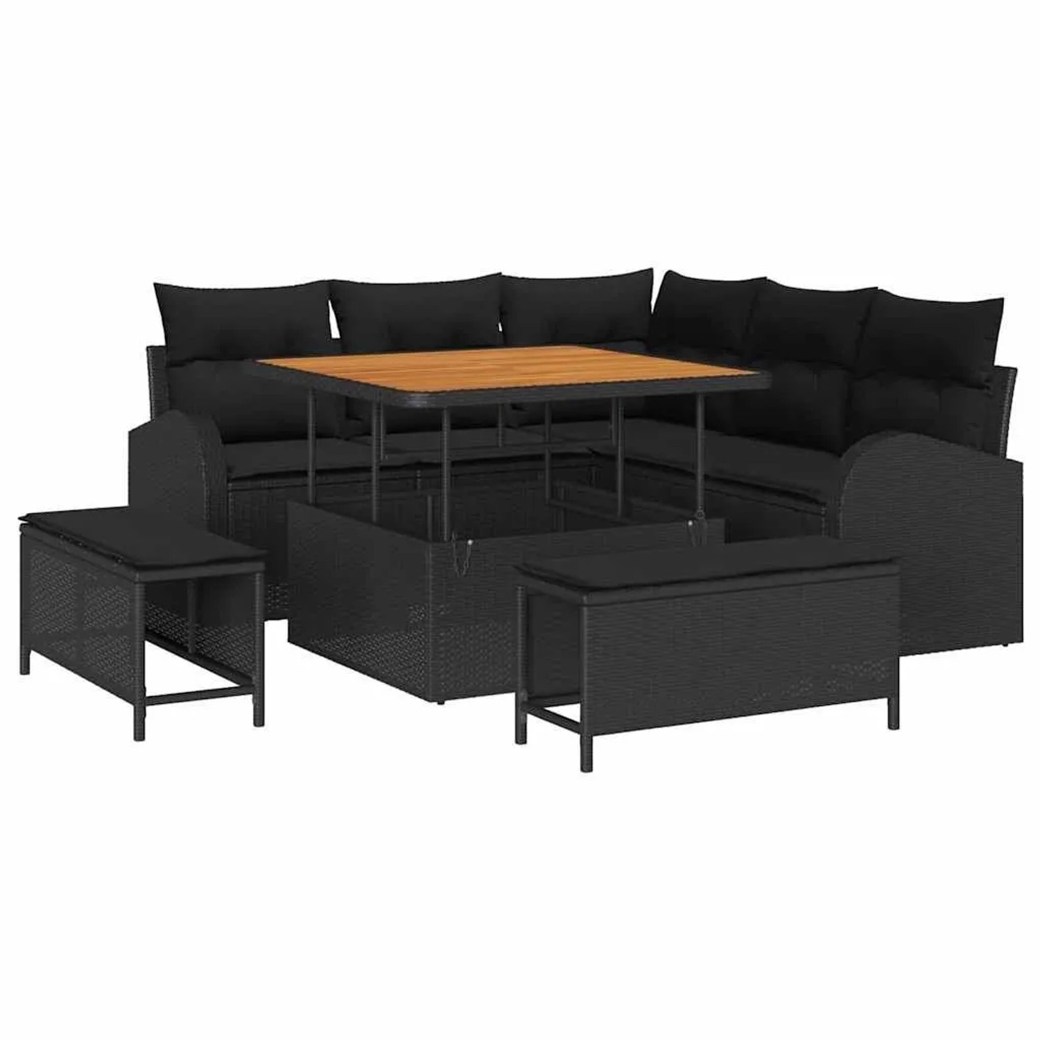vidaXL Garten-Sofa-Set mit Kissen mit Speicher 8-Tlg Schwarz 3364334